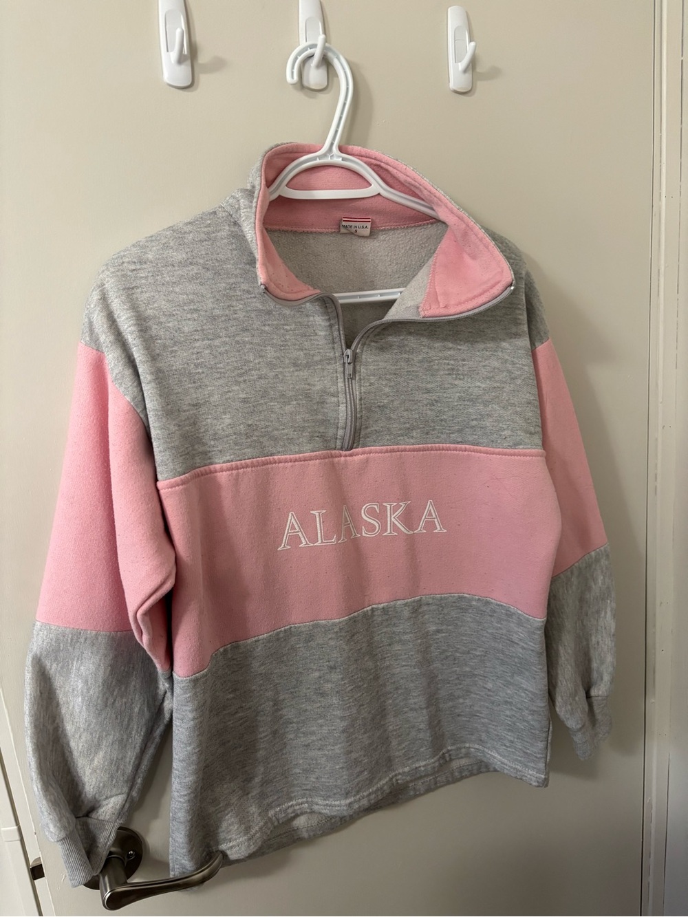 Vintage Pink and Gray Alaska Pullover Quarter-Zip Sweater